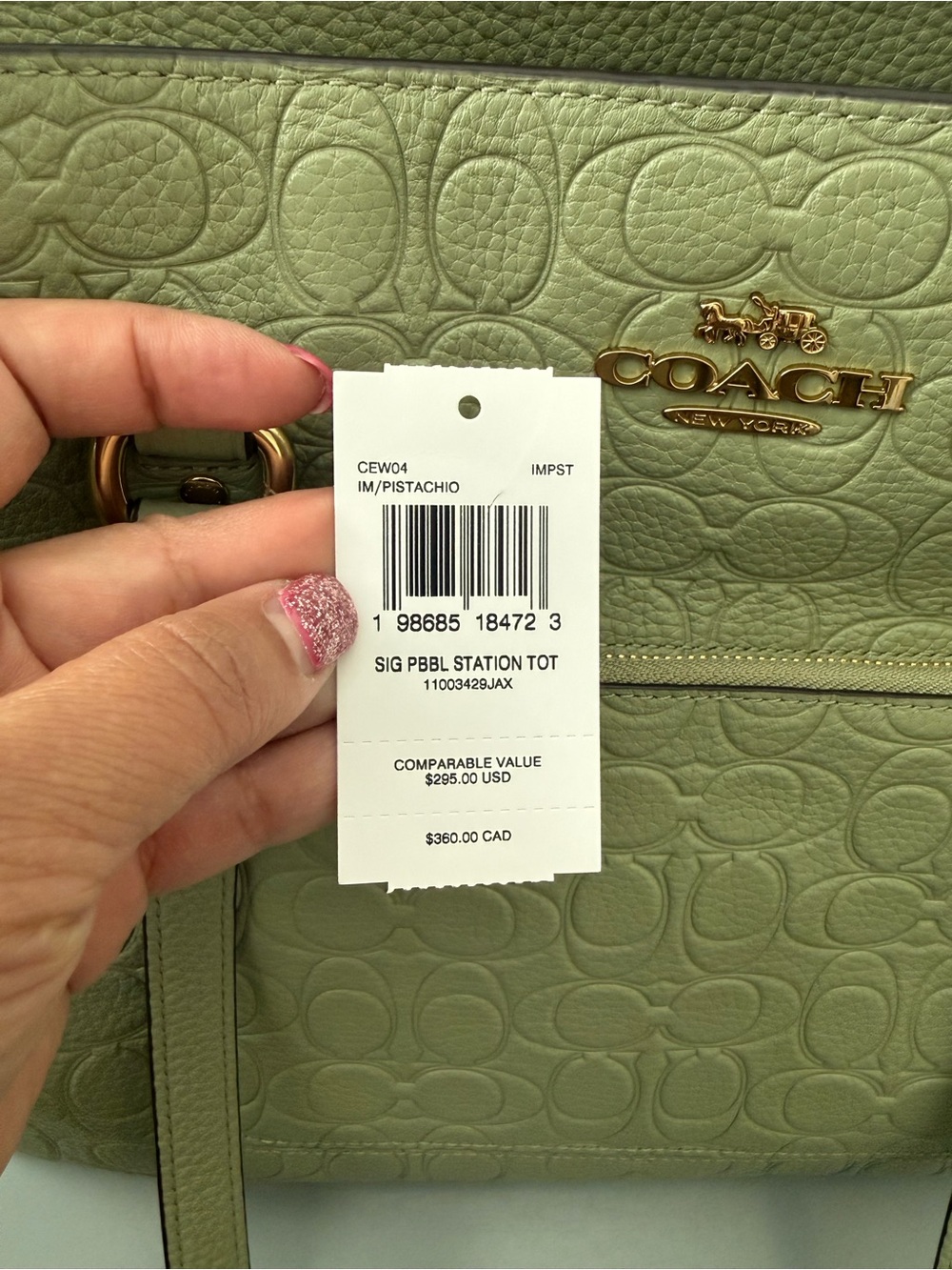 COACH OUTLET embossed leather Station Tote in Pistachio - Picture 9 of 12